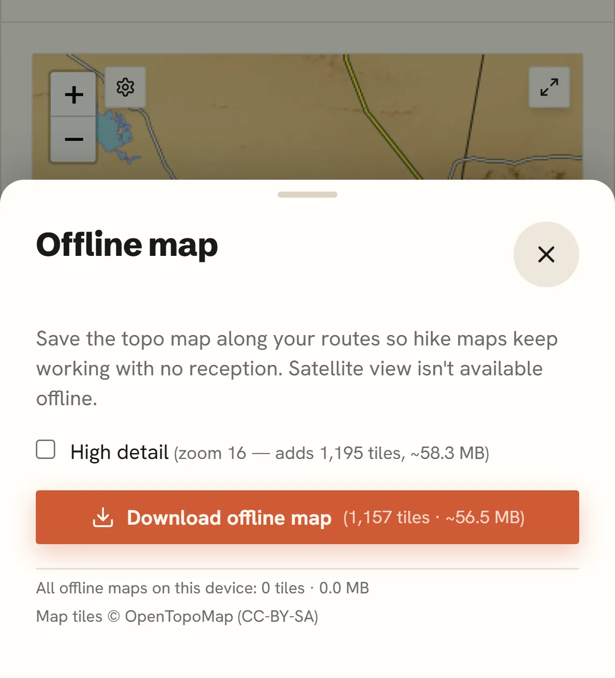 Downloading the Larapinta offline map: 1,156 tiles, about 56 MB